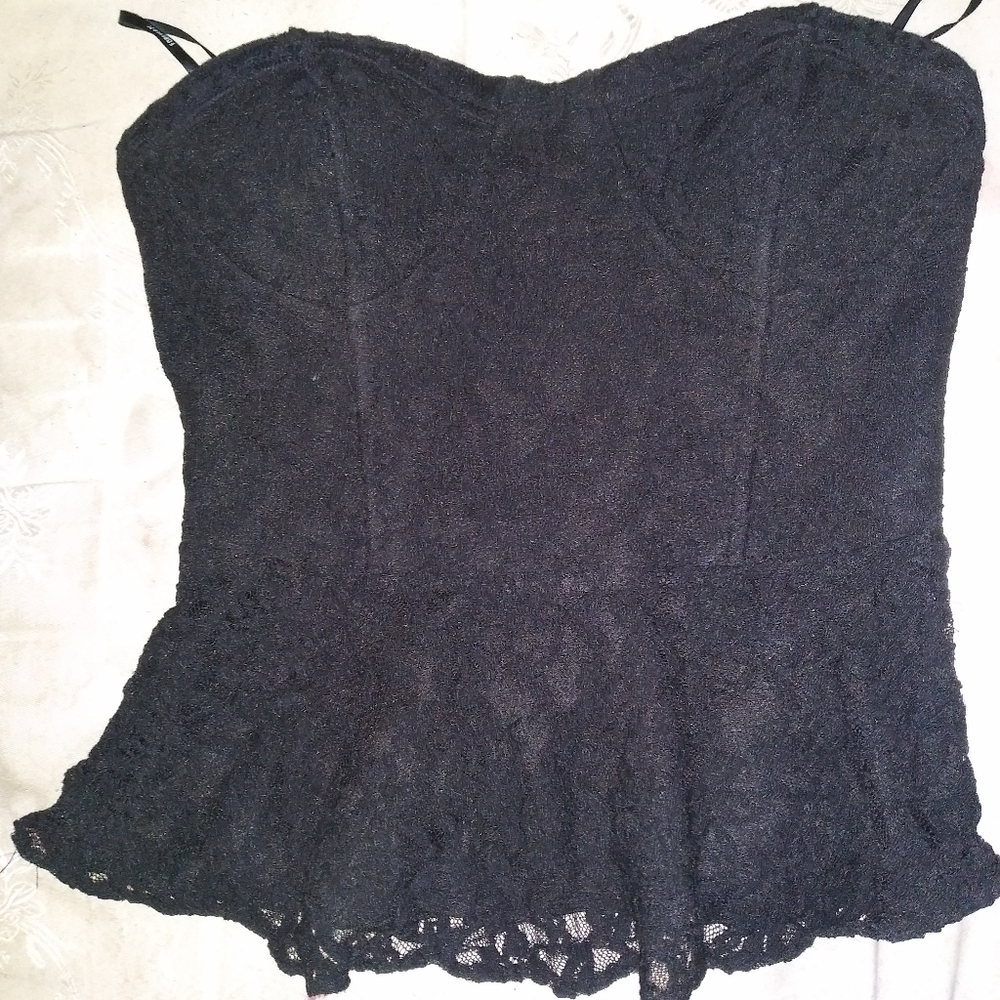 Strapless lace black top zip up back size small